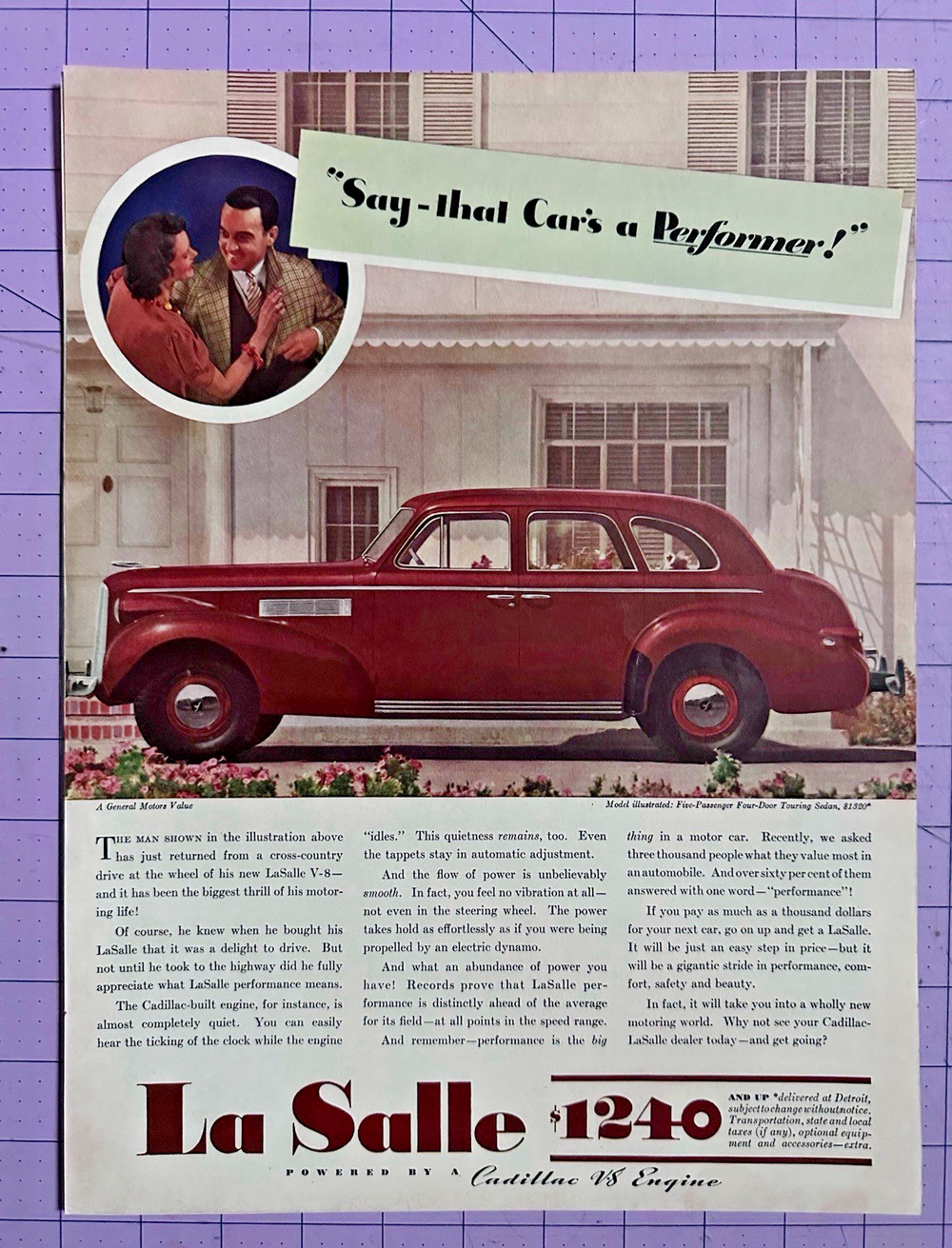 1939 La Salle Classic Car Print Ad A Performer with Cadillac Engine